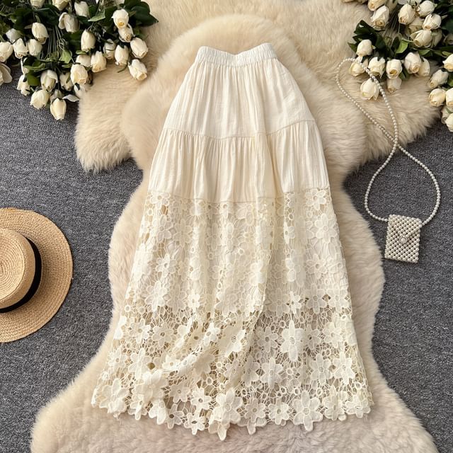 Lace Maxi A-Line Skirt - Altfashion Shop