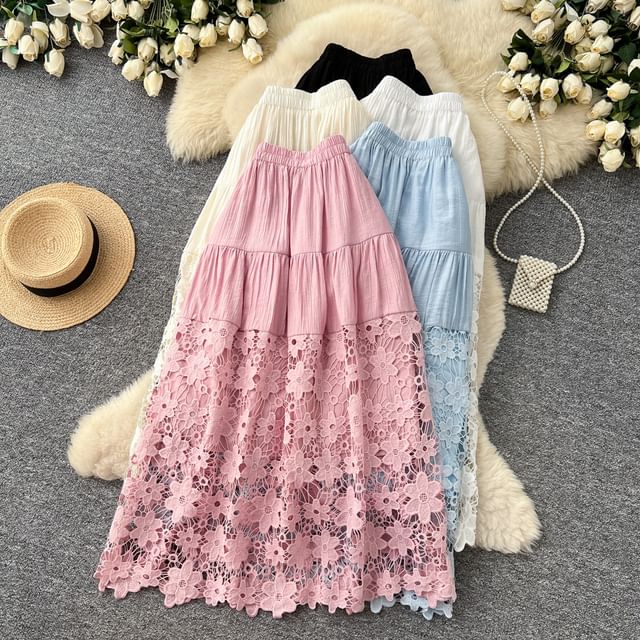 Lace Maxi A-Line Skirt - Altfashion Shop