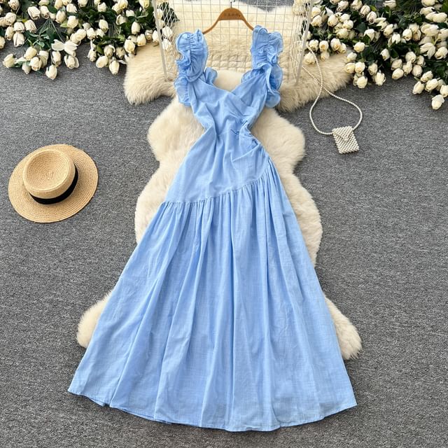 Sleeveless Scoop Neck Plain Maxi A-Line Dress