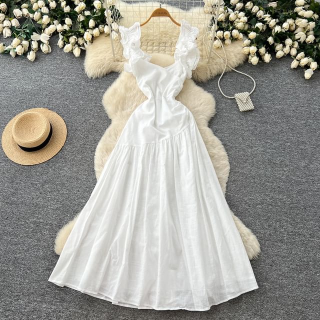 Sleeveless Scoop Neck Plain Maxi A-Line Dress