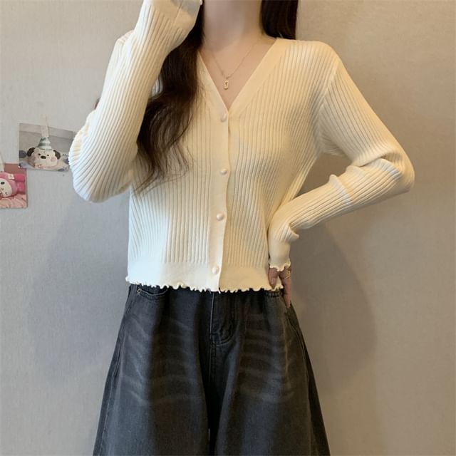 V-Neck Plain Button Up Cardigan