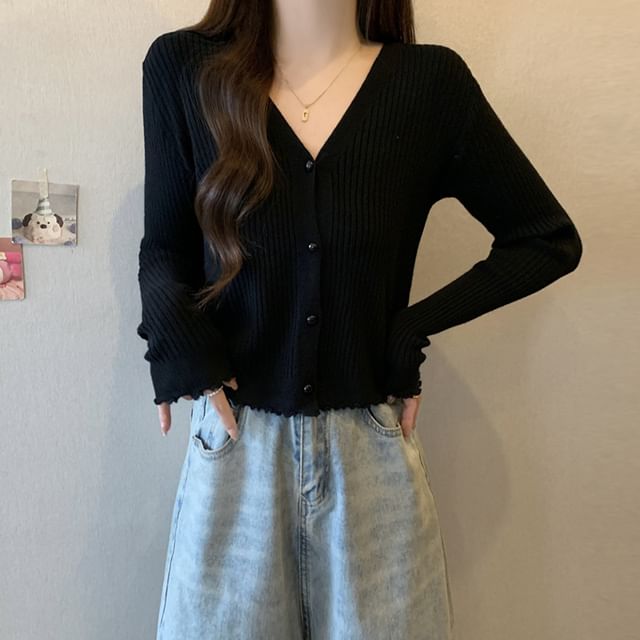 V-Neck Plain Button Up Cardigan
