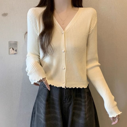 V-Neck Plain Button Up Cardigan