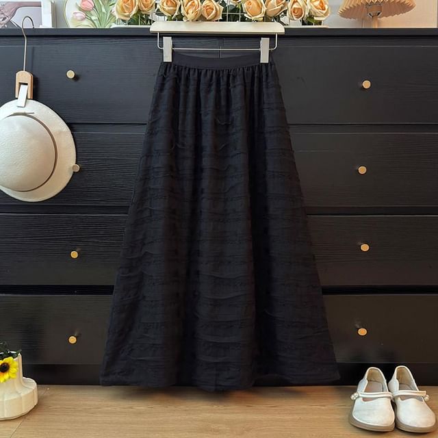Dotted Ruffle Midi A-Line Skirt - Altfashion Shop