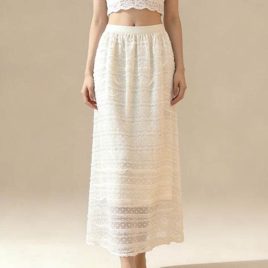 Dotted Ruffle Midi A-Line Skirt - Altfashion Shop