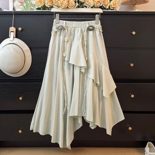 Ruffle Asymmetrical Midi A-Line Skirt - Altfashion Shop