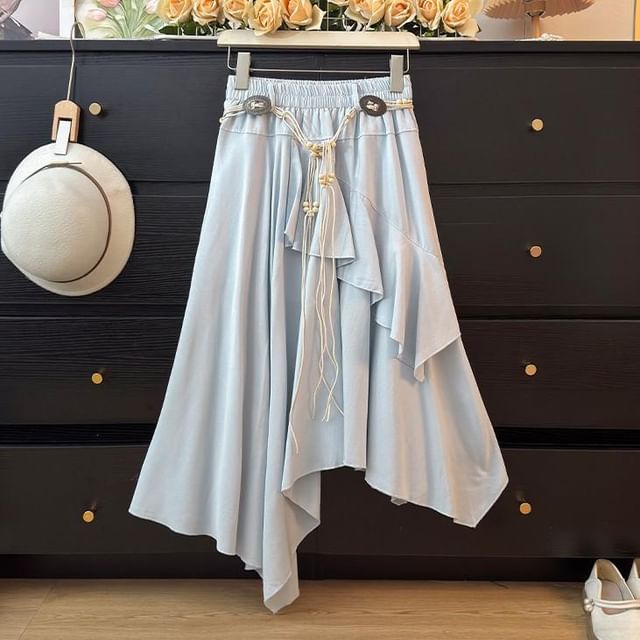 Ruffle Asymmetrical Midi A-Line Skirt - Altfashion Shop