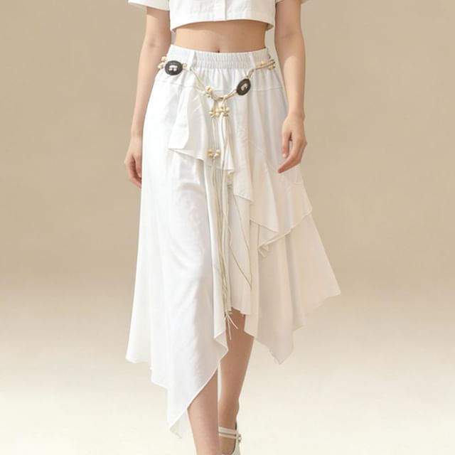 Ruffle Asymmetrical Midi A-Line Skirt - Altfashion Shop