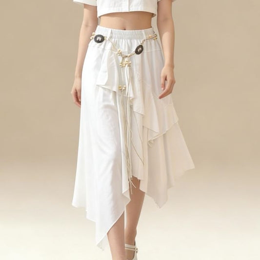 Ruffle Asymmetrical Midi A-Line Skirt - Altfashion Shop