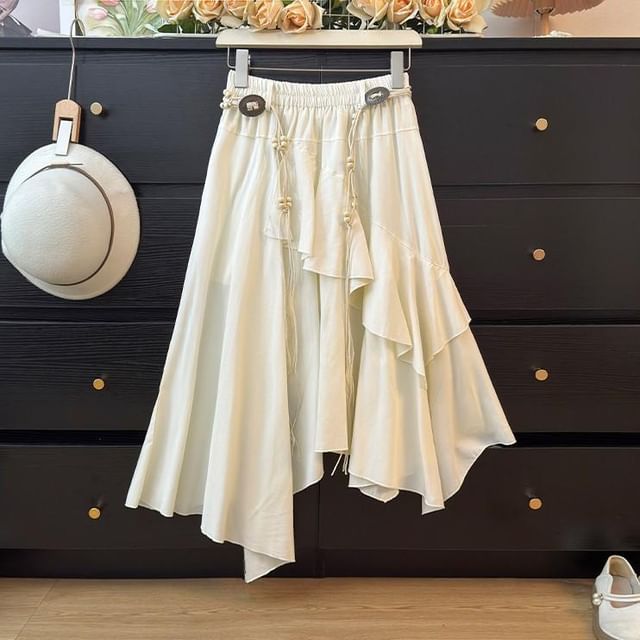 Ruffle Asymmetrical Midi A-Line Skirt - Altfashion Shop