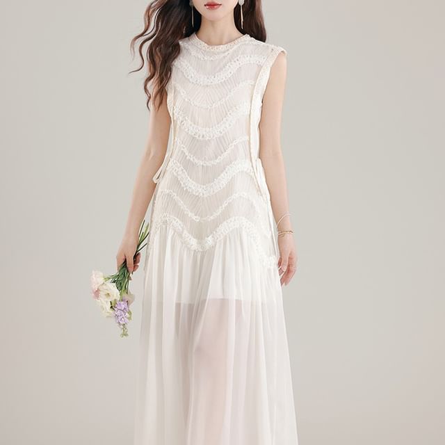 Sleeveless Crewneck Plain Maxi A-Line Dress
