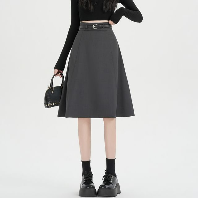 Midi A-Line Skirt with Belt Set - Altfashion Shop