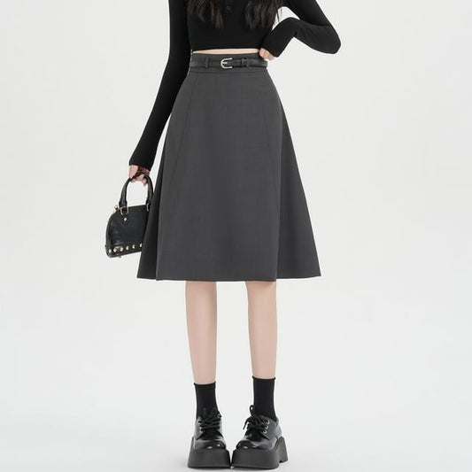Midi A-Line Skirt with Belt Set - Altfashion Shop