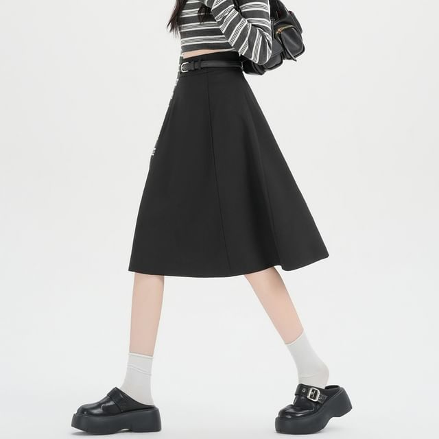 Midi A-Line Skirt with Belt Set - Altfashion Shop