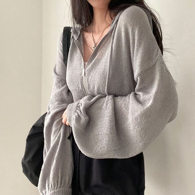 Sheer Knit Cropped Zip-Up with Minimalist Design