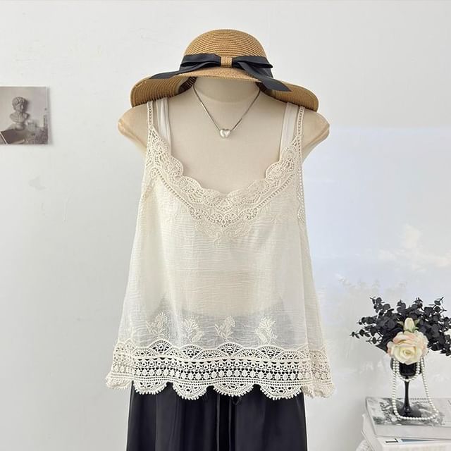 V-Neck Lace Panel Camisole Top