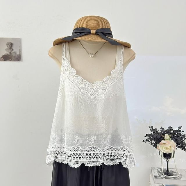V-Neck Lace Panel Camisole Top