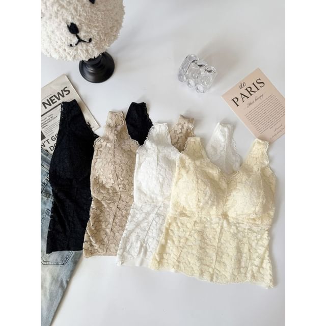 Sleeveless V-Neck Lace Crop Top