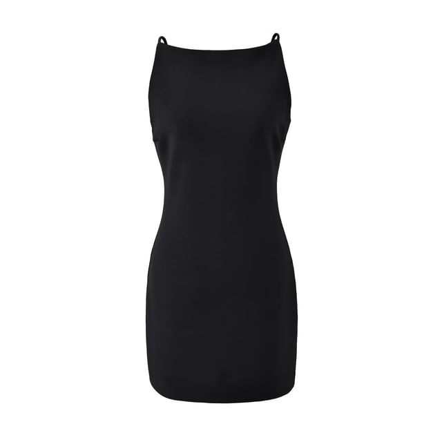 Spaghetti Strap Scoop Neck Plain Mini A-Line Dress
