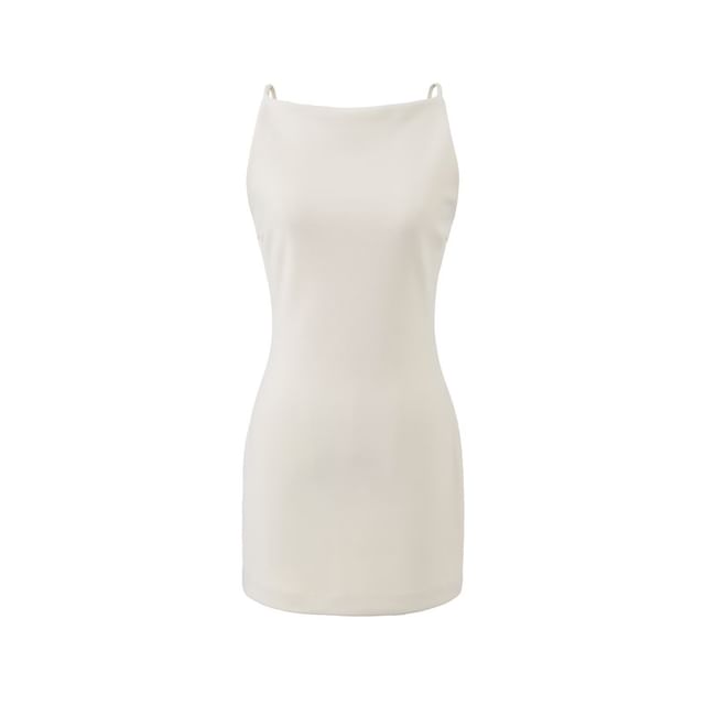 Spaghetti Strap Scoop Neck Plain Mini A-Line Dress