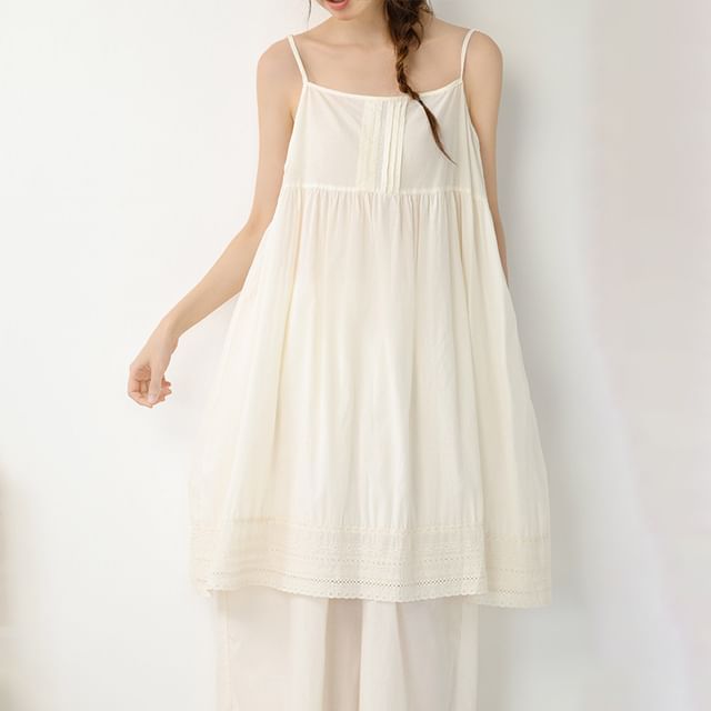 Spaghetti Strap Plain Midi A-Line Dress