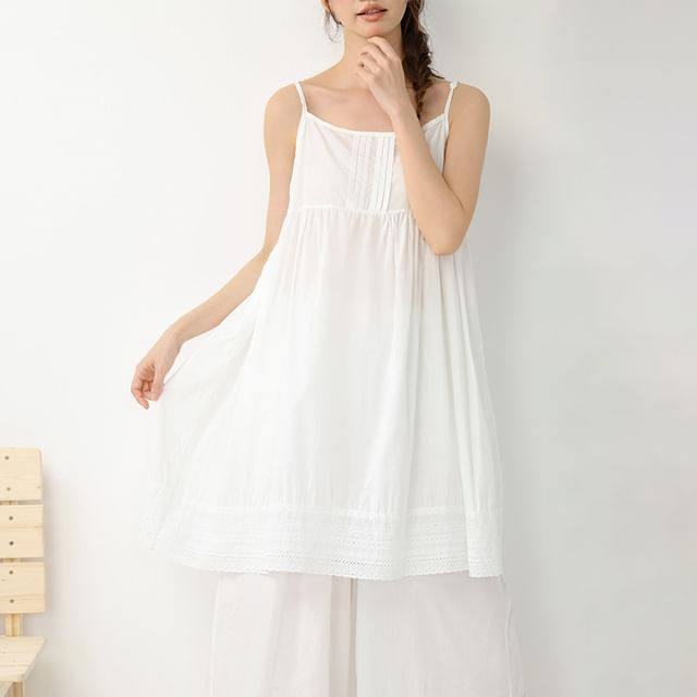 Spaghetti Strap Plain Midi A-Line Dress