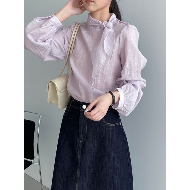 Tie Neck Long Sleeve Solid Blouse