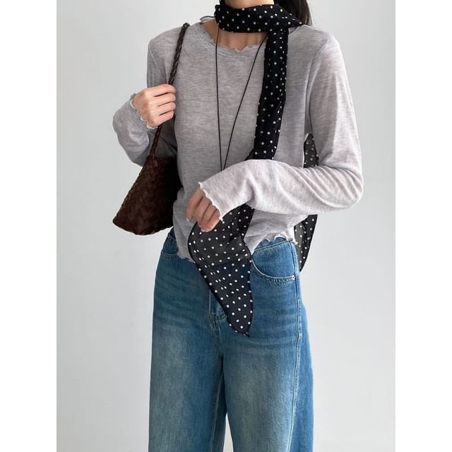 Lettuce Edge Round Neck Long Sleeve Top