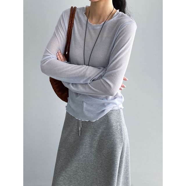 Lettuce Edge Round Neck Long Sleeve Top
