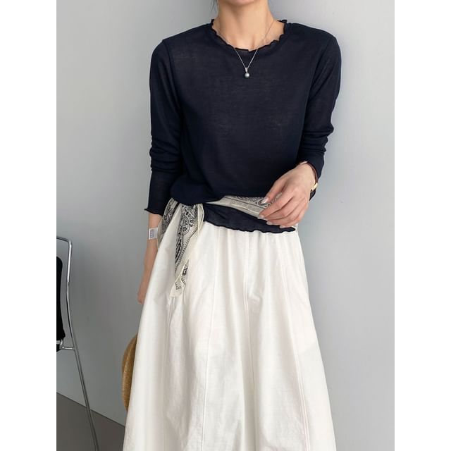 Lettuce Edge Round Neck Long Sleeve Top