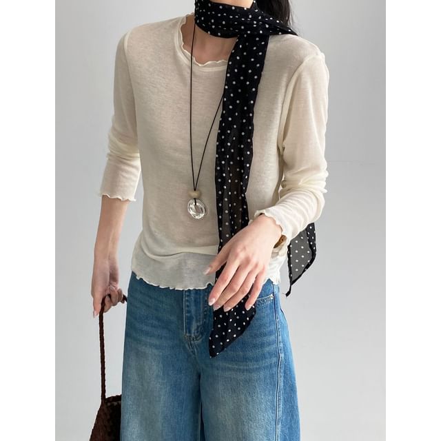 Lettuce Edge Round Neck Long Sleeve Top