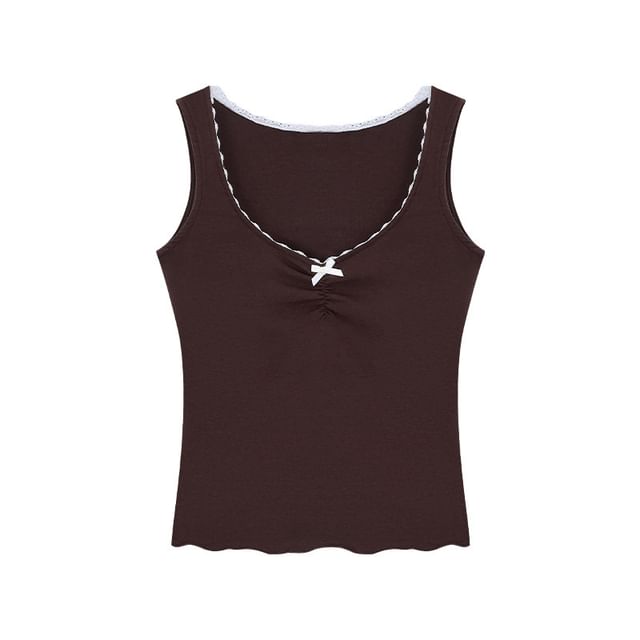 V-Neck Lace Trim Slim Fit Tank Top