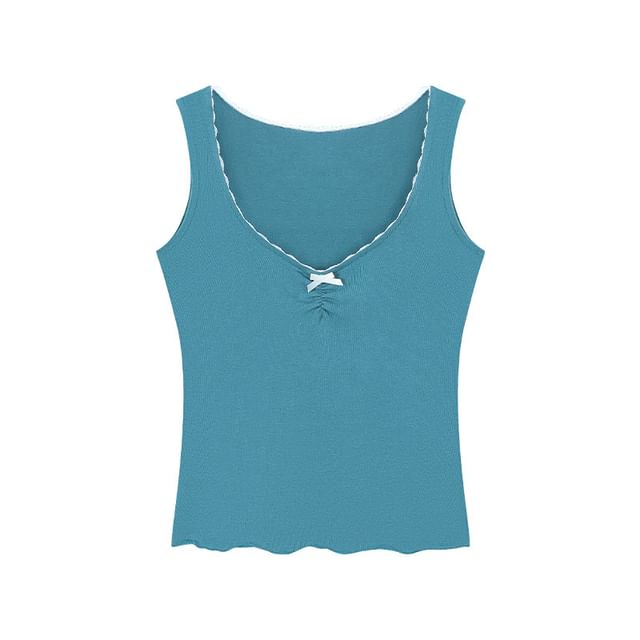 V-Neck Lace Trim Slim Fit Tank Top
