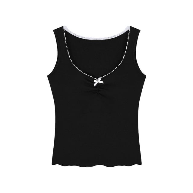 V-Neck Lace Trim Slim Fit Tank Top