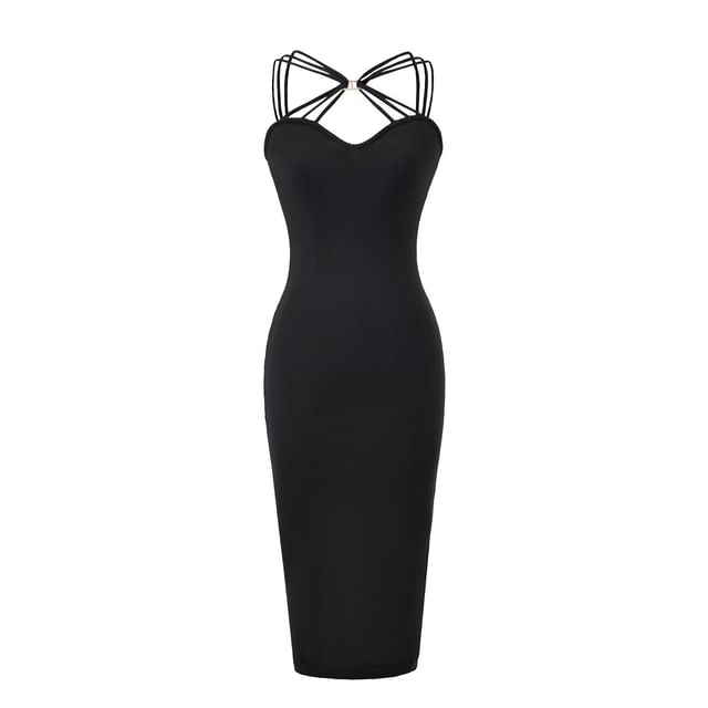 Halter Plain Strappy Sheath Dress