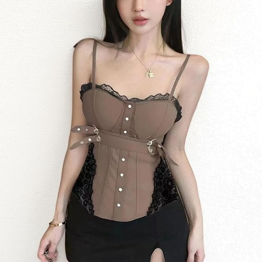Buckled Lace Panel Crop Camisole