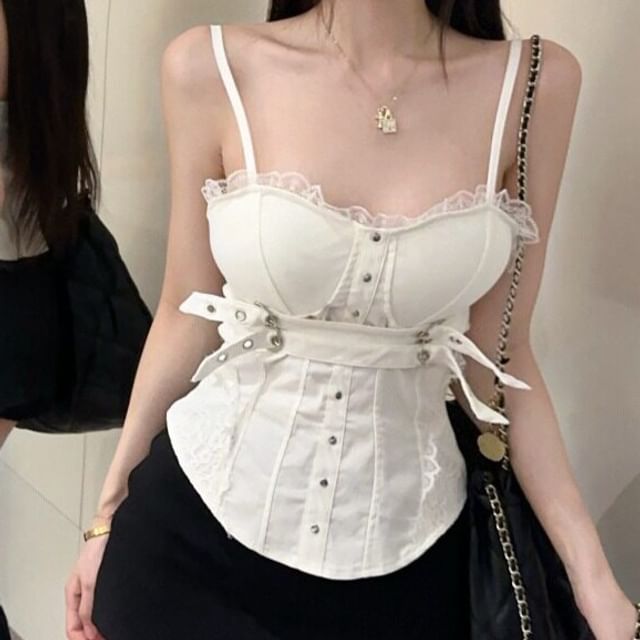 Buckled Lace Panel Crop Camisole