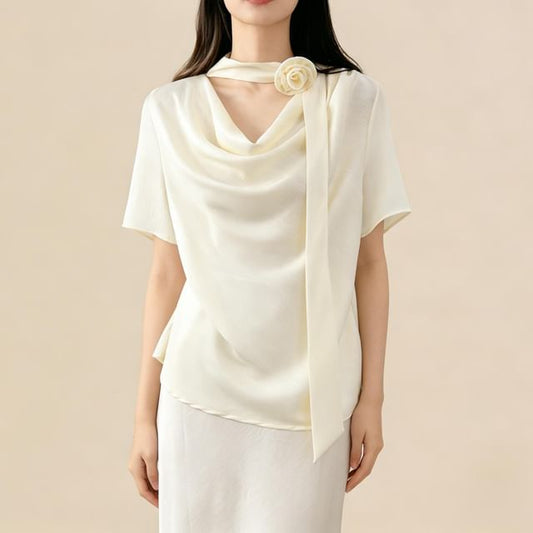 Cowl Neck Short Sleeve Solid Tee