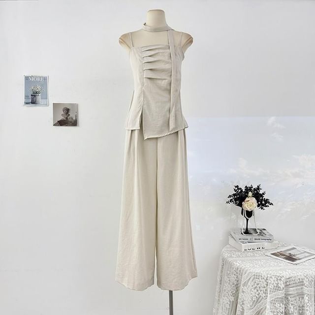 Asymmetrical Camisole and High-Waist Wide-Leg Pants Set