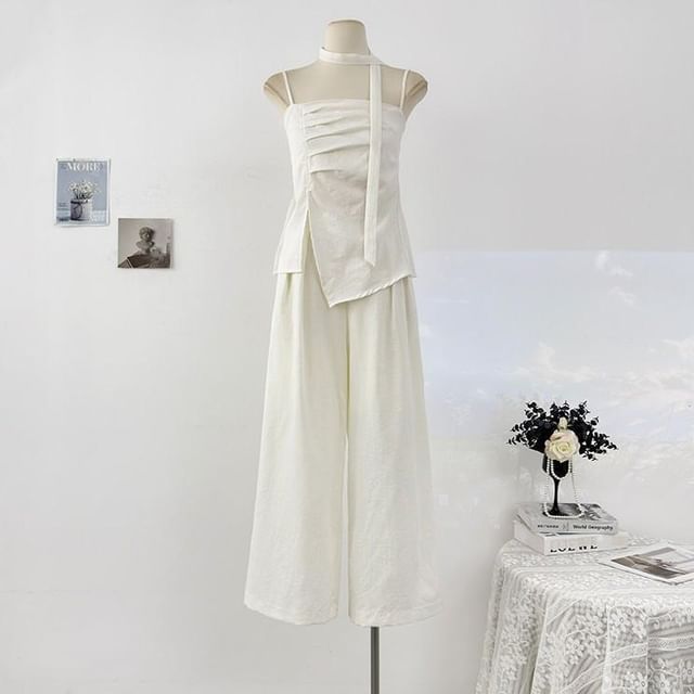 Asymmetrical Camisole and High-Waist Wide-Leg Pants Set