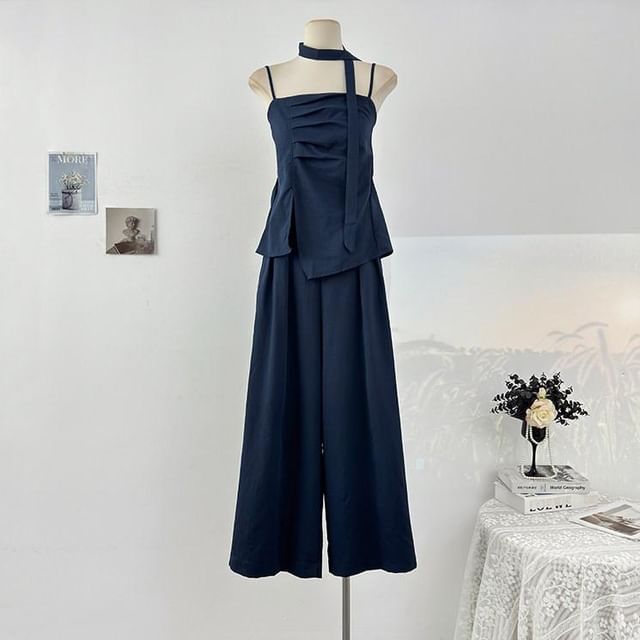 Asymmetrical Camisole and High-Waist Wide-Leg Pants Set