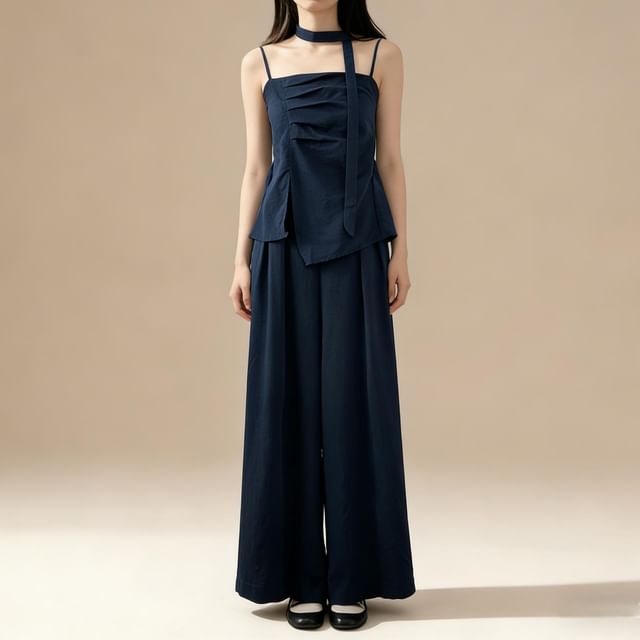 Asymmetrical Camisole and High-Waist Wide-Leg Pants Set