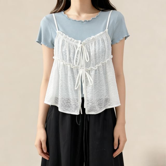 Crewneck Tee + Sheer V-Neck Camisole Duo