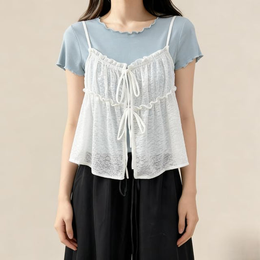 Crewneck Tee + Sheer V-Neck Camisole Duo