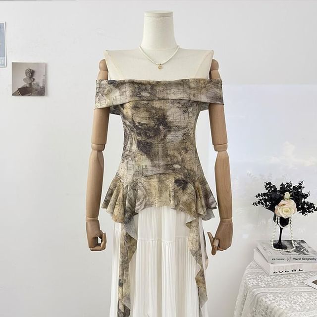 Asymmetric Tie-Dye Bardot Blouse