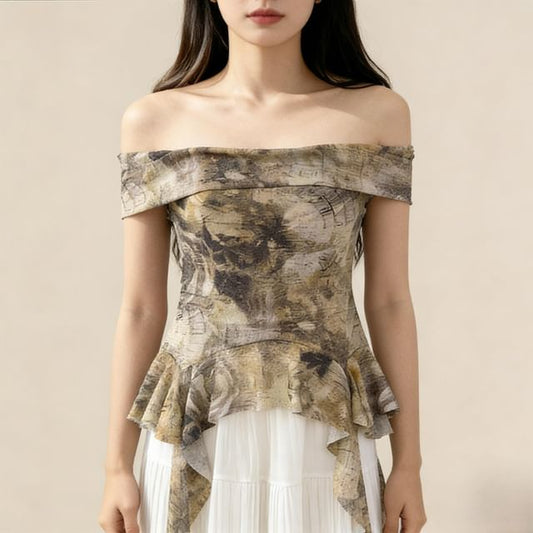 Asymmetric Tie-Dye Bardot Blouse