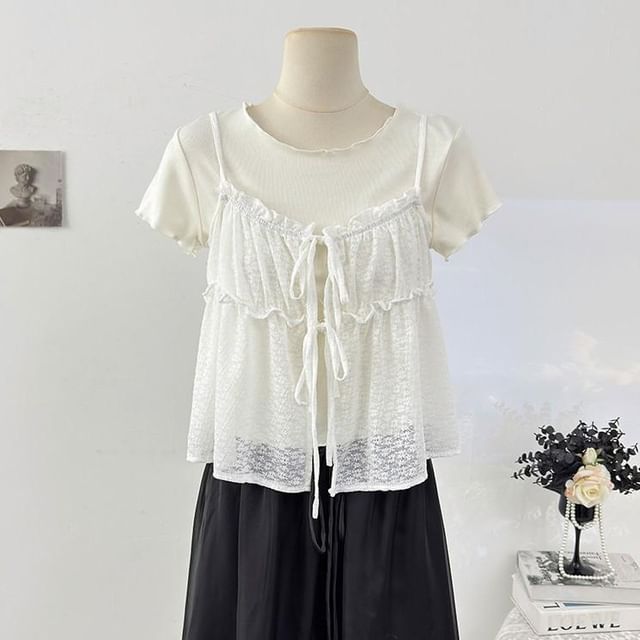 Crewneck Tee + Sheer V-Neck Camisole Duo