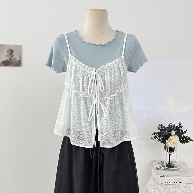 Crewneck Tee + Sheer V-Neck Camisole Duo