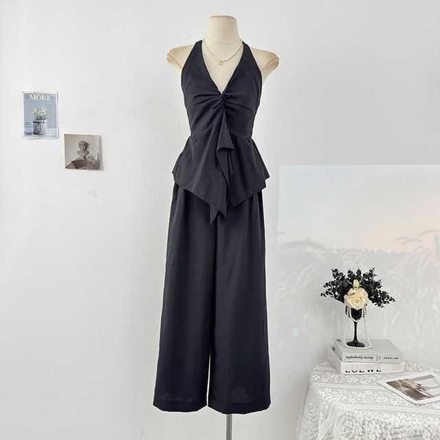 Sleeveless Asymmetric Top + High-Waist Wide-Leg Pants Set