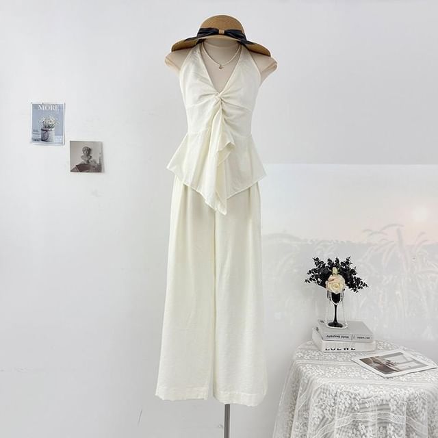 Sleeveless Asymmetric Top + High-Waist Wide-Leg Pants Set